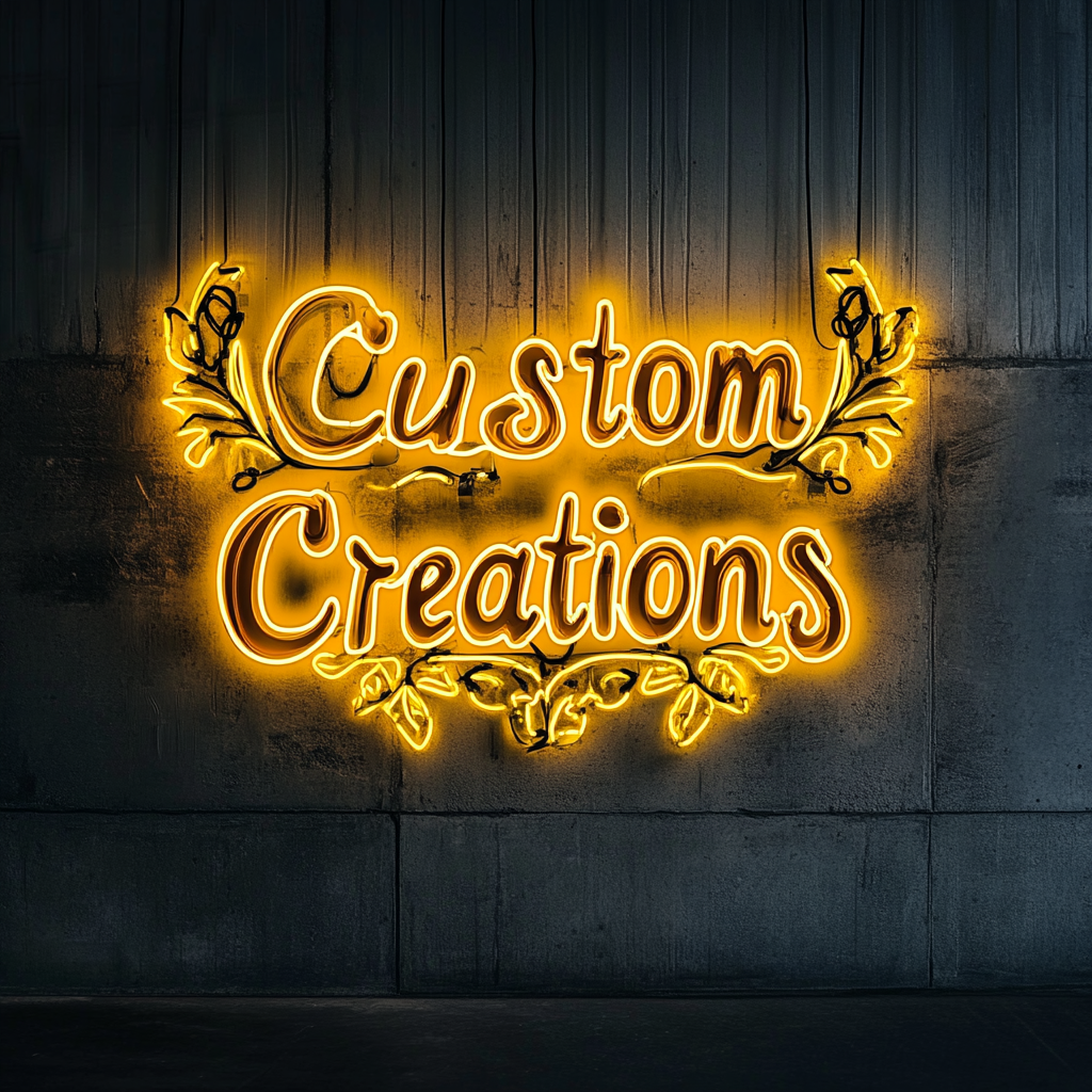 "Custom Creations" - Yellow Neon Sign, 24 Inches