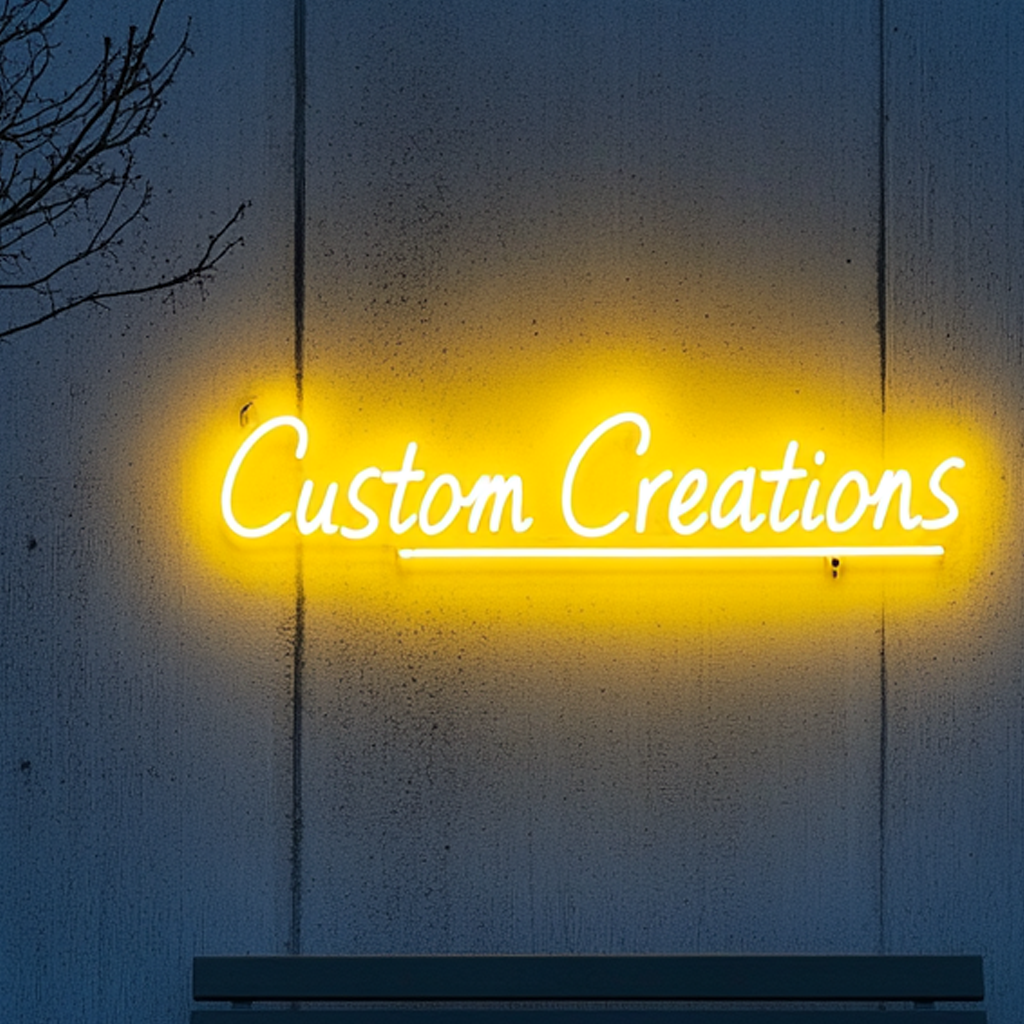 "Custom Creations" - Yellow Neon Sign, 24 Inches