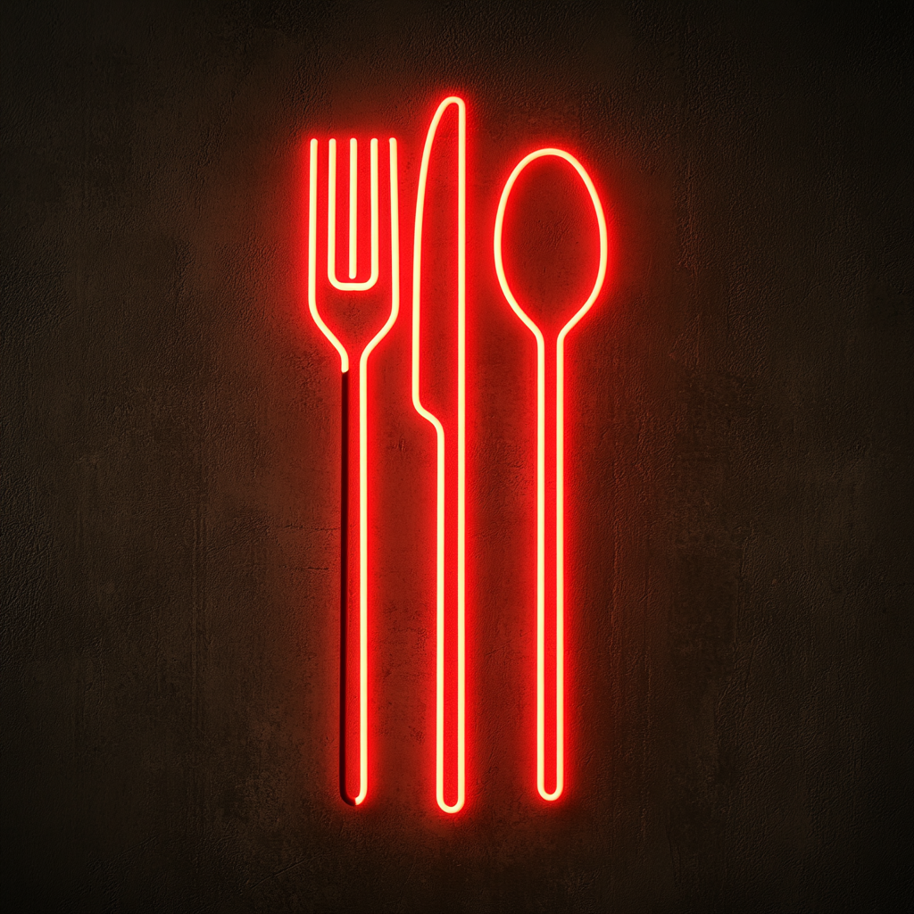 Cutlery (Fork, Knife, Spoon Set) - Red Neon Sign, 18 Inches