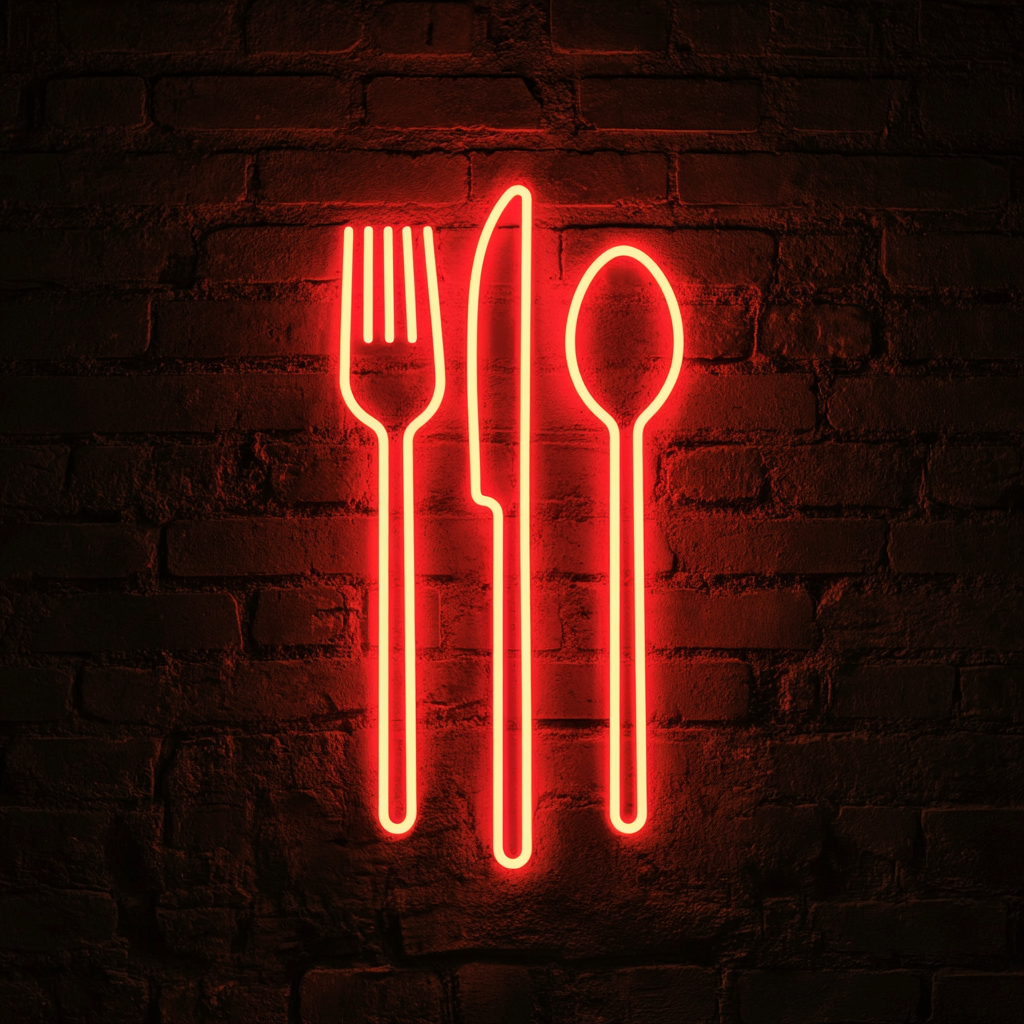 Cutlery (Fork, Knife, Spoon Set) - Red Neon Sign, 18 Inches