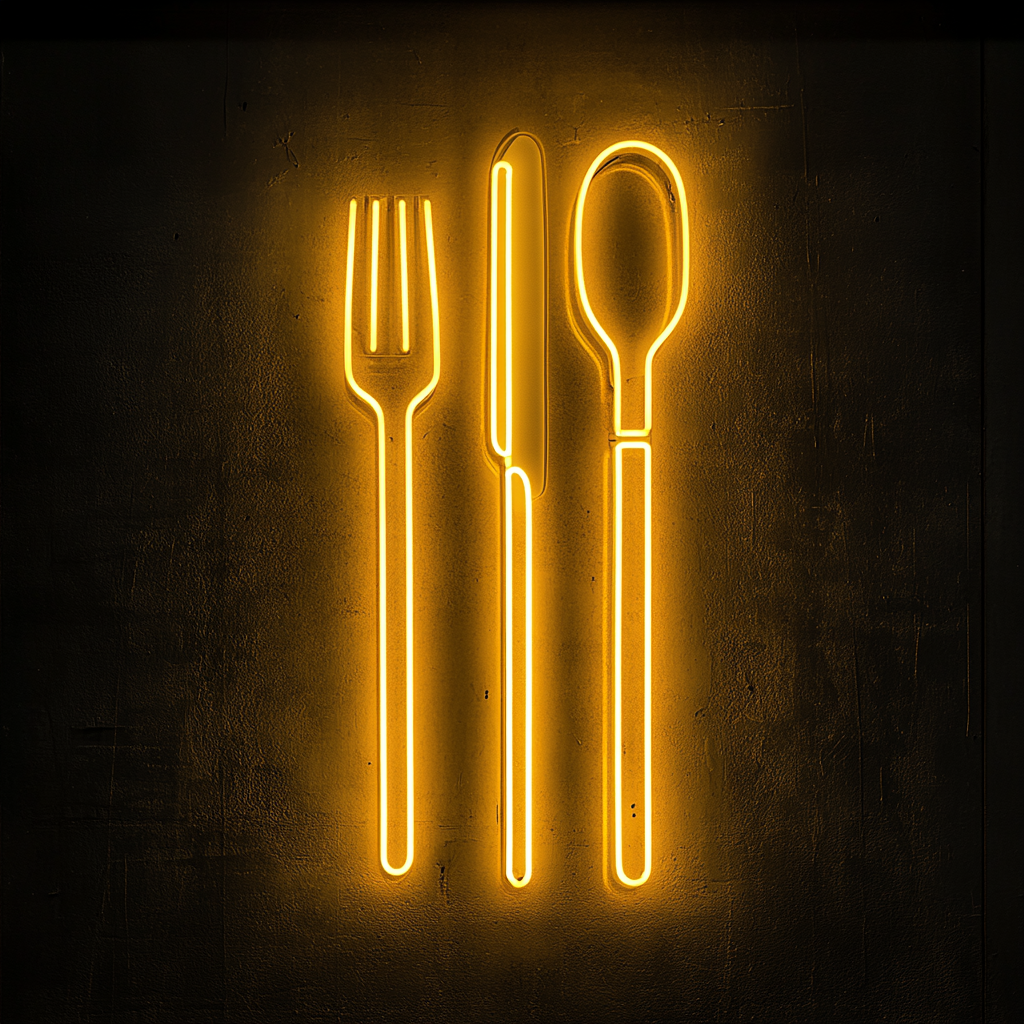 Cutlery (Fork, Knife, Spoon Set) - Yellow Neon Sign, 18 Inches