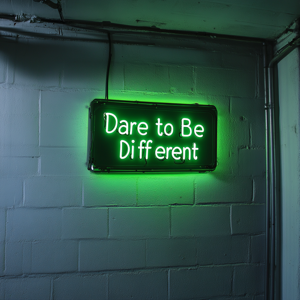 "Dare to Be Different" - Green Neon Sign, 24 Inches