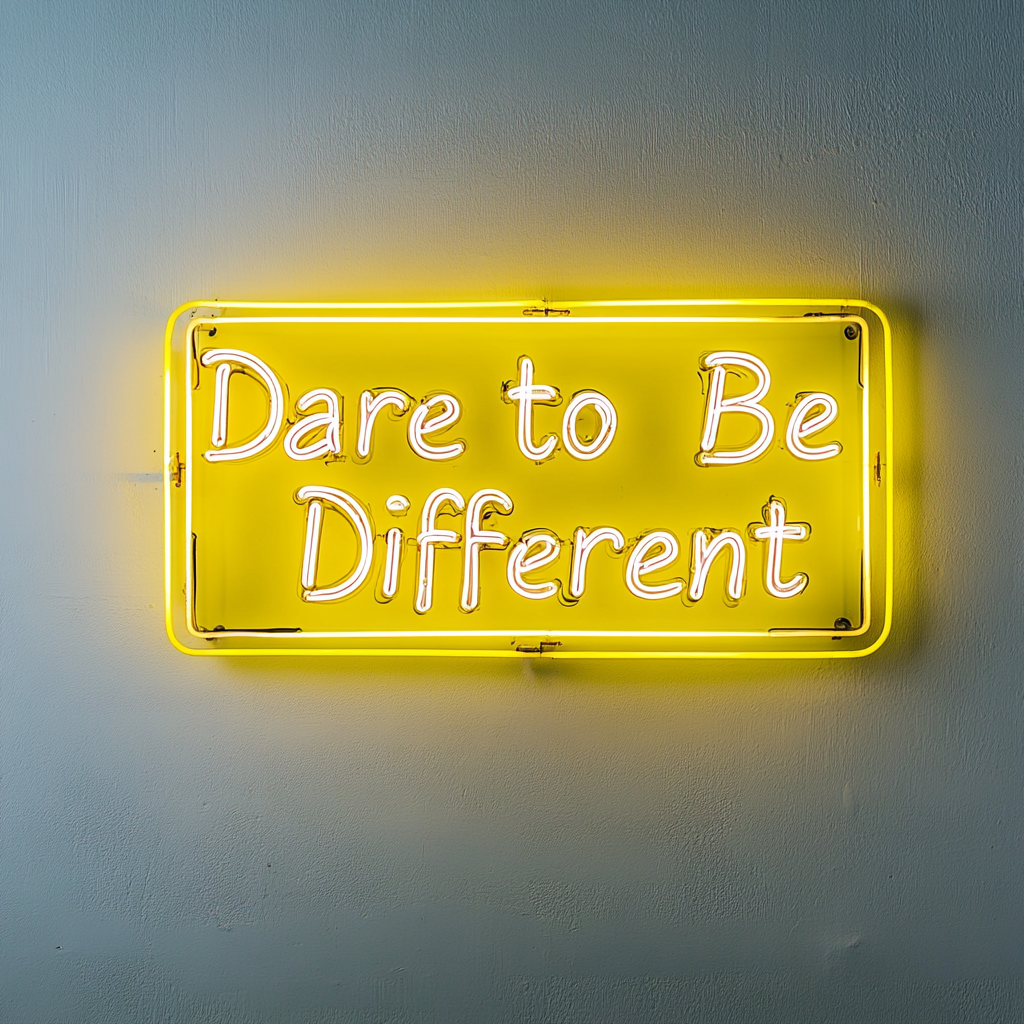 "Dare to Be Different" - Yellow Neon Sign, 24 Inches