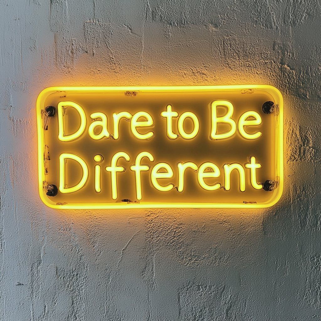 "Dare to Be Different" - Yellow Neon Sign, 24 Inches