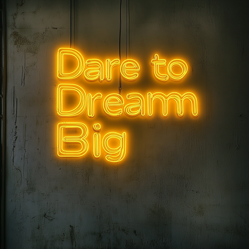 "Dare to Dream Big" - Yellow Neon Sign, 24 Inches