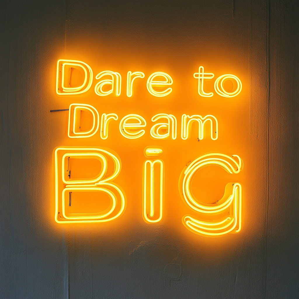 "Dare to Dream Big" - Yellow Neon Sign, 24 Inches