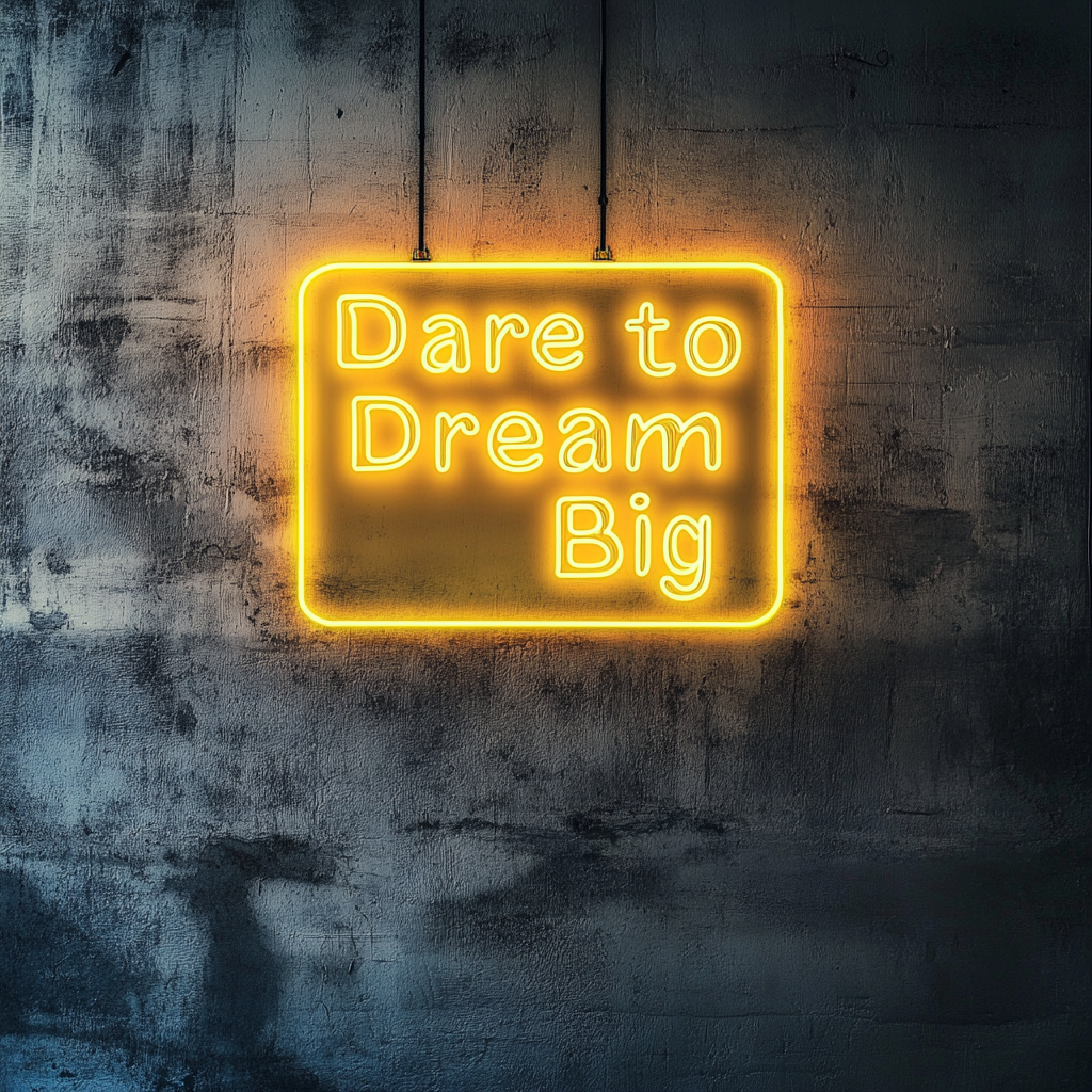 "Dare to Dream Big" - Yellow Neon Sign, 24 Inches