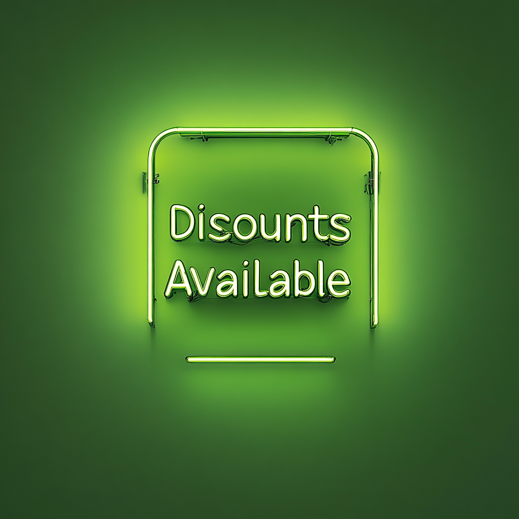 "Discounts Available" - Green Neon Sign, 24 Inches