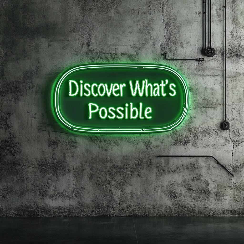 "Discover Whats Possible" - Green Neon Sign, 24 Inches