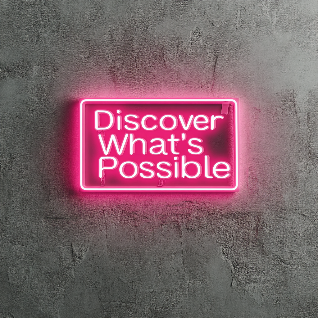 "Discover Whats Possible" - Pink Neon Sign, 24 Inches