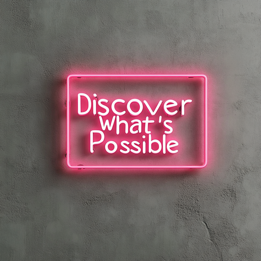 "Discover Whats Possible" - Pink Neon Sign, 24 Inches