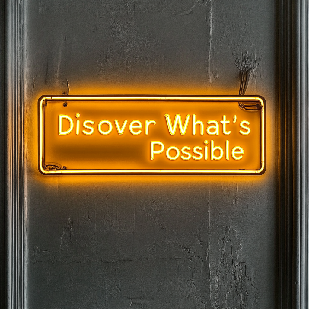 "Discover Whats Possible" - Yellow Neon Sign, 24 Inches