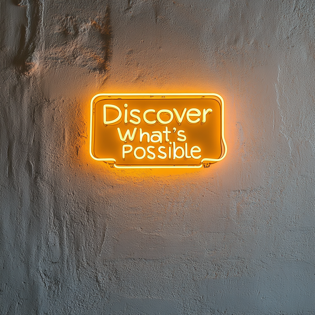 "Discover Whats Possible" - Yellow Neon Sign, 24 Inches