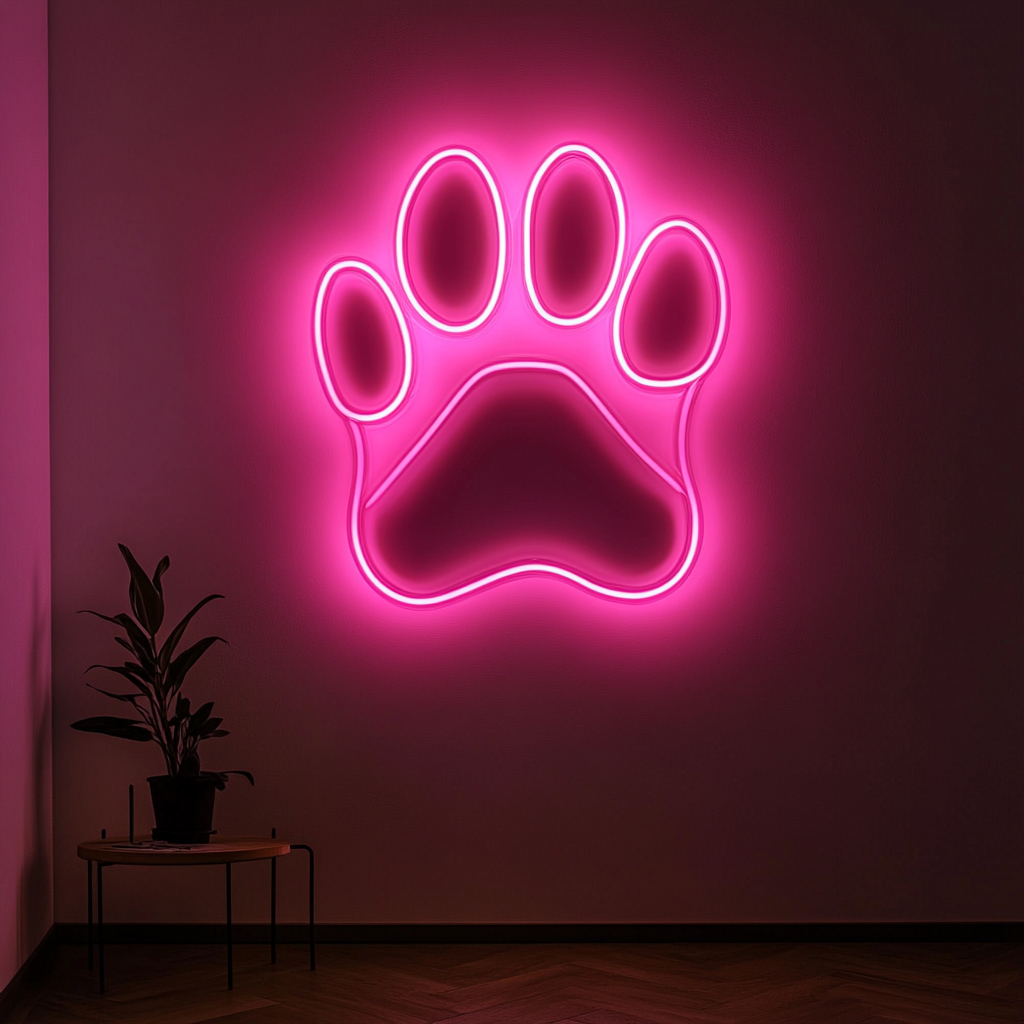 Dog Paw Print - Pink Neon Sign, 24 Inches