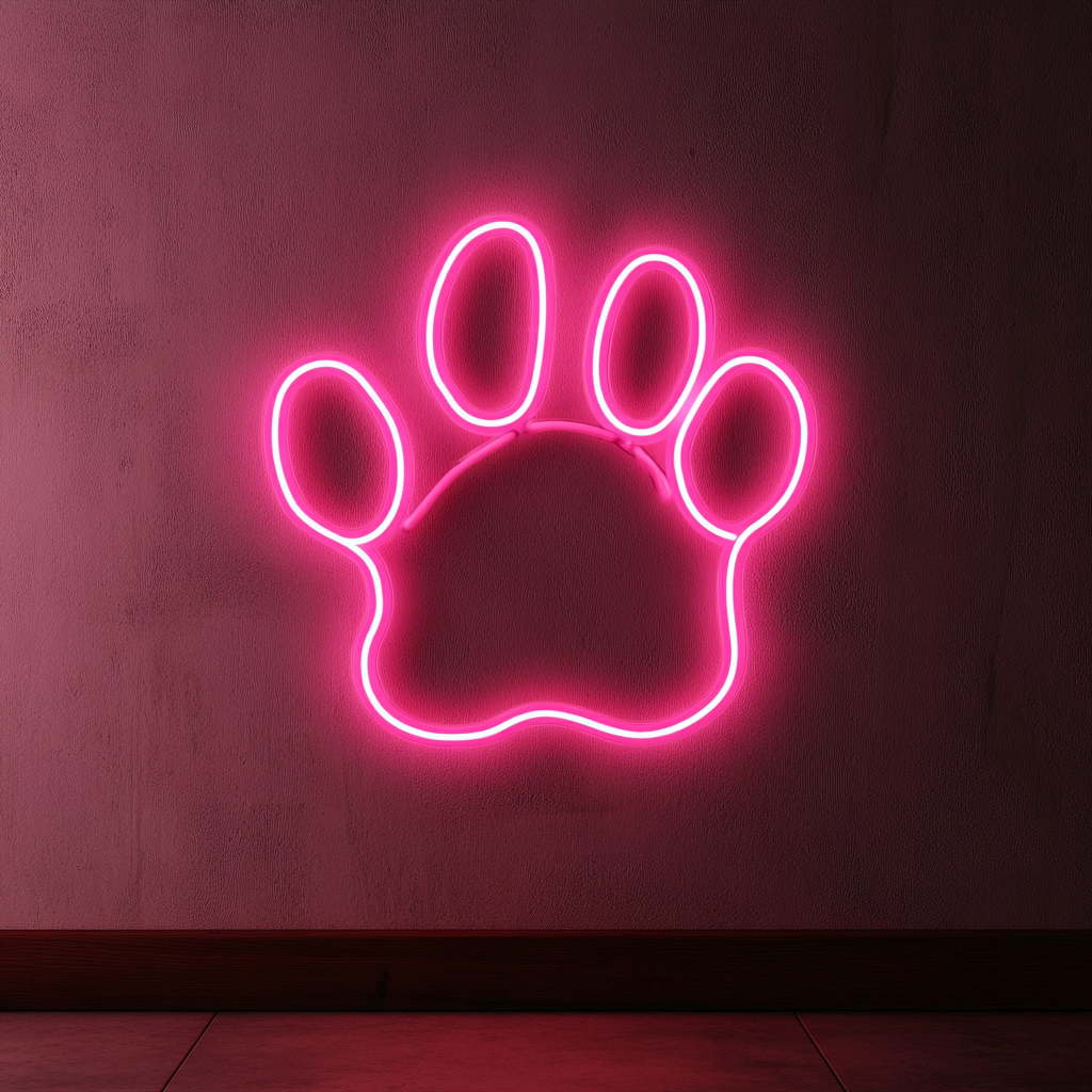 Dog Paw Print - Pink Neon Sign, 18 Inches