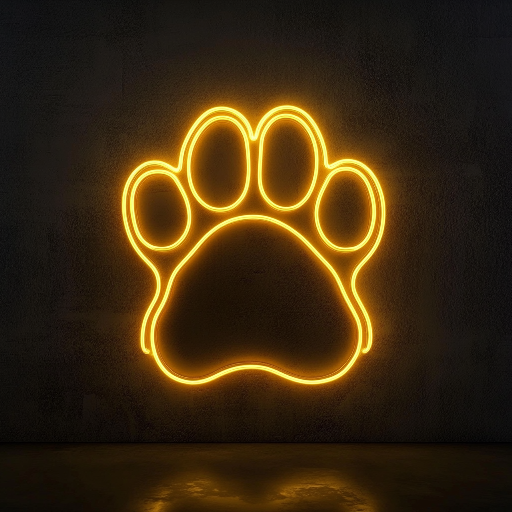 Dog Paw Print - Yellow Neon Sign, 24 Inches