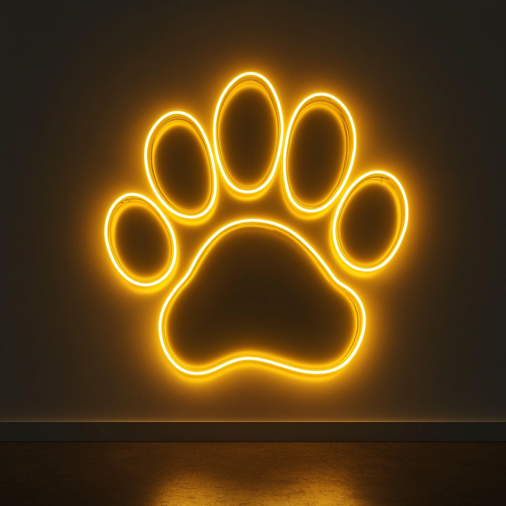 Dog Paw Print - Yellow Neon Sign, 18 Inches
