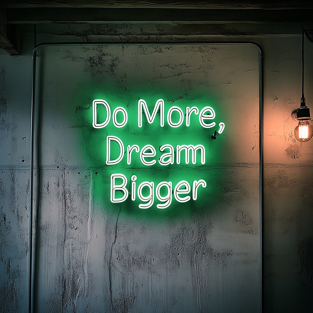 "Do More, Dream Bigger" - Green Neon Sign, 24 Inches