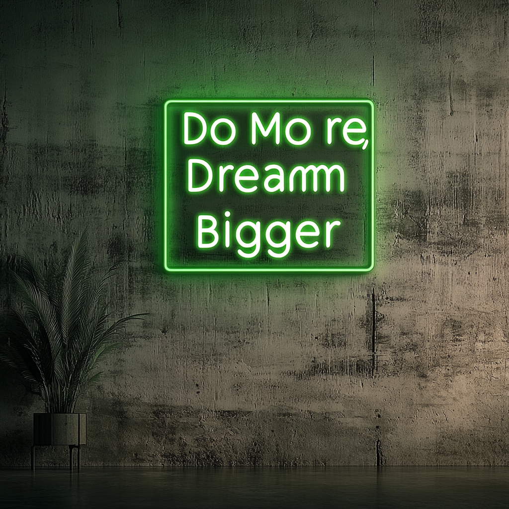 "Do More, Dream Bigger" - Green Neon Sign, 24 Inches