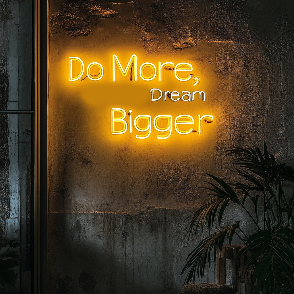 "Do More, Dream Bigger" - Yellow Neon Sign, 24 Inches