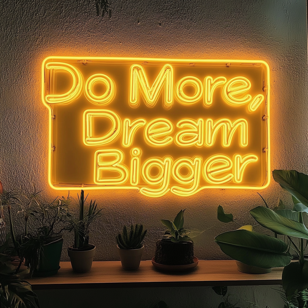"Do More, Dream Bigger" - Yellow Neon Sign, 24 Inches