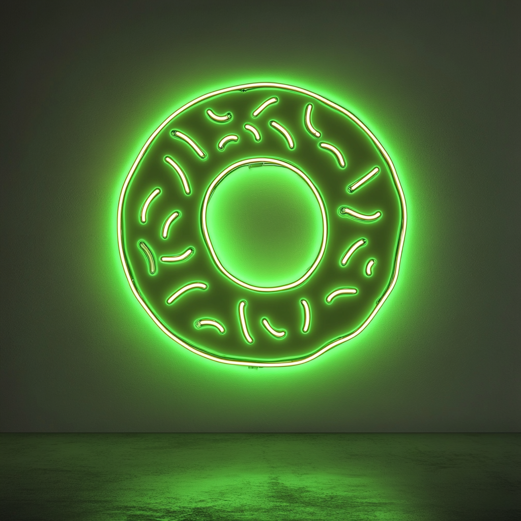 Doughnut with Sprinkles and Bite - Green Neon Sign, 18 Inches