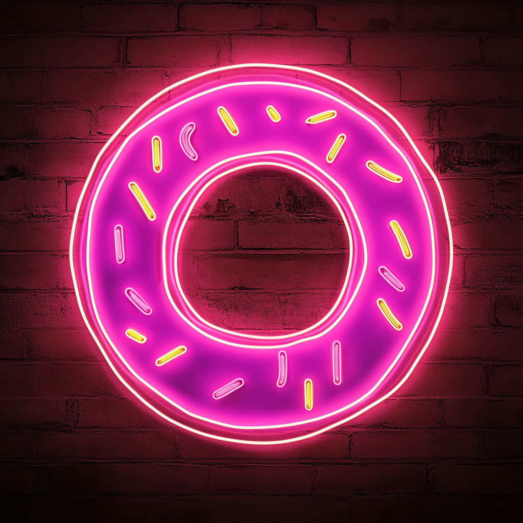 Doughnut with Sprinkles and Bite - Pink Neon Sign, 18 Inches