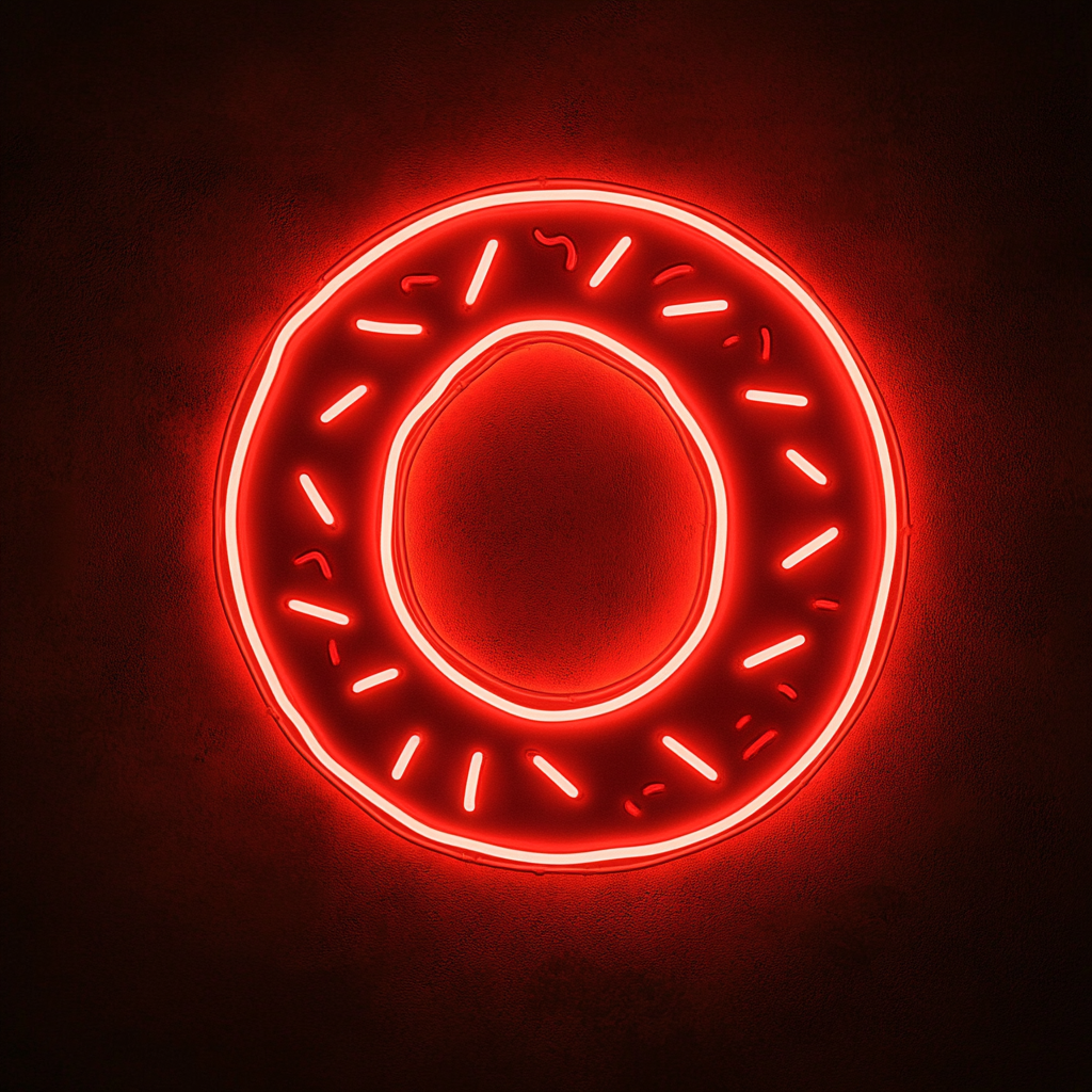Doughnut with Sprinkles and Bite - Red Neon Sign, 24 Inches