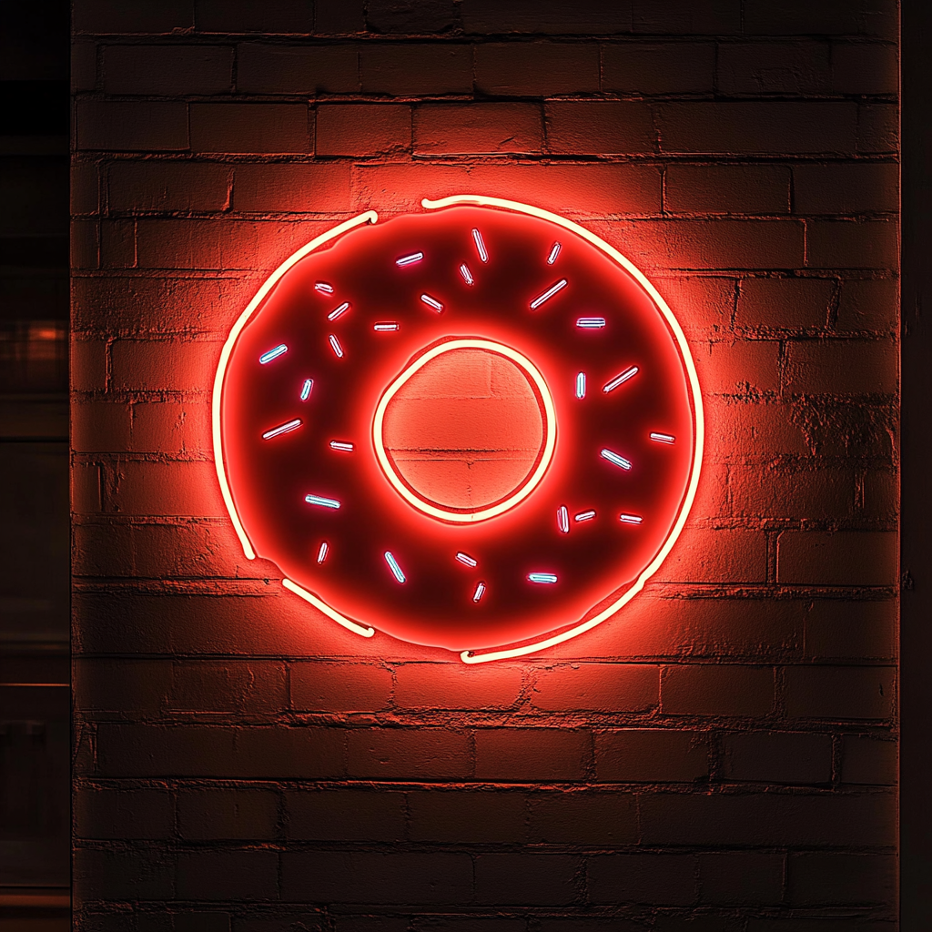Doughnut with Sprinkles and Bite - Red Neon Sign, 24 Inches