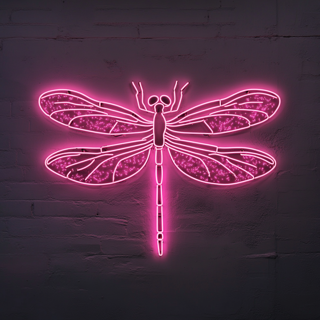 Dragonfly with Sparkles - Pink Neon Sign, 24 Inches