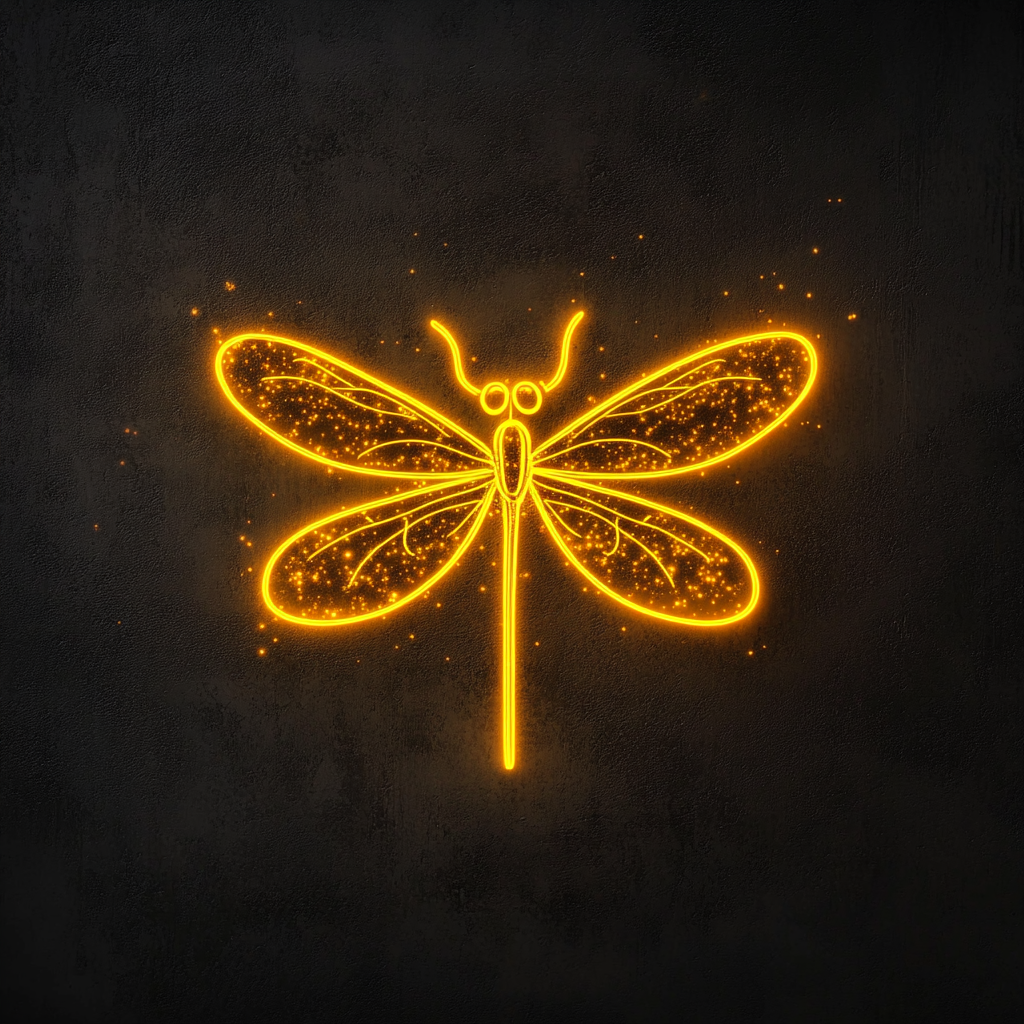 Dragonfly with Sparkles - Yellow Neon Sign, 24 Inches