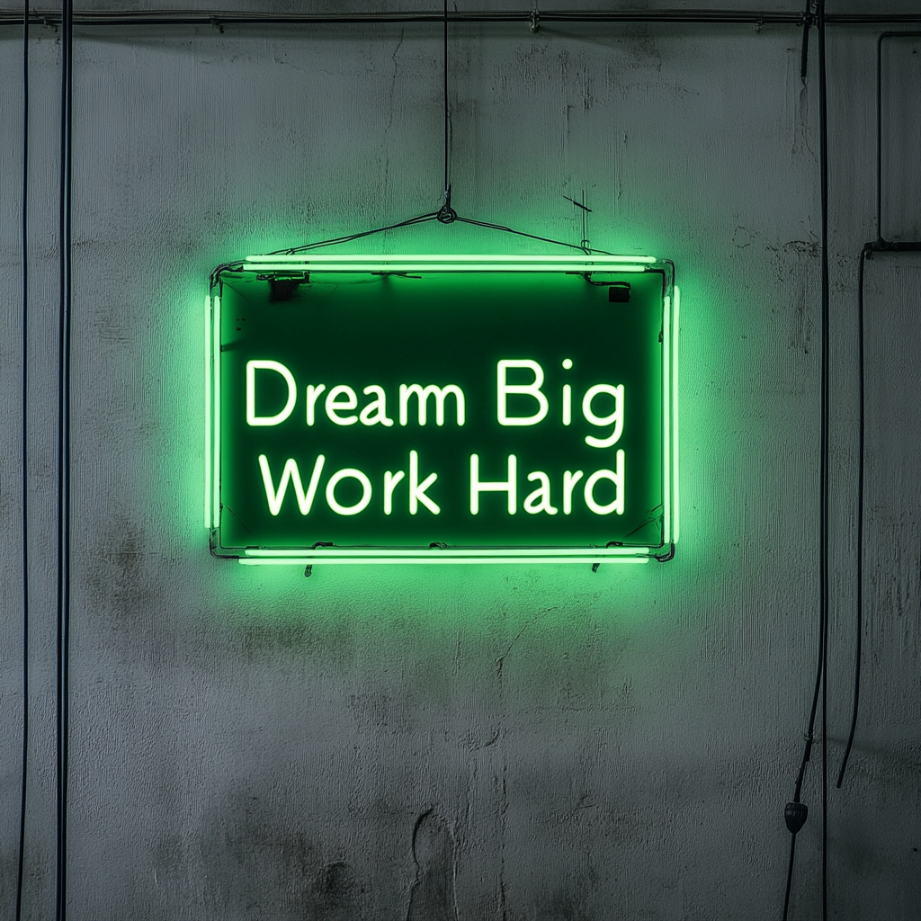 "Dream Big Work Hard" - Green Neon Sign, 24 Inches