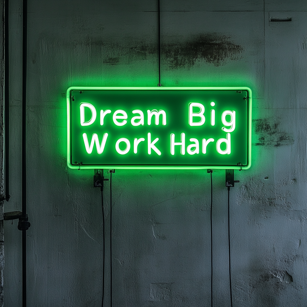 "Dream Big Work Hard" - Green Neon Sign, 24 Inches