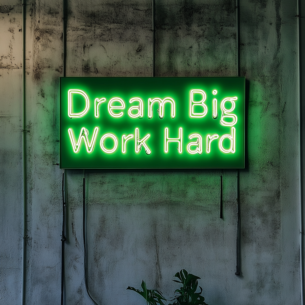 "Dream Big Work Hard" - Green Neon Sign, 24 Inches