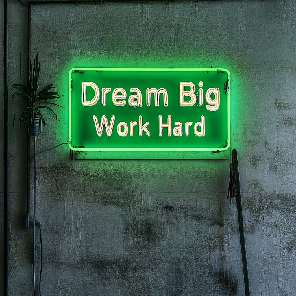 "Dream Big Work Hard" - Green Neon Sign, 24 Inches