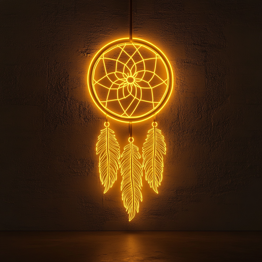 Dreamcatcher - Yellow Neon Sign, 18 Inches