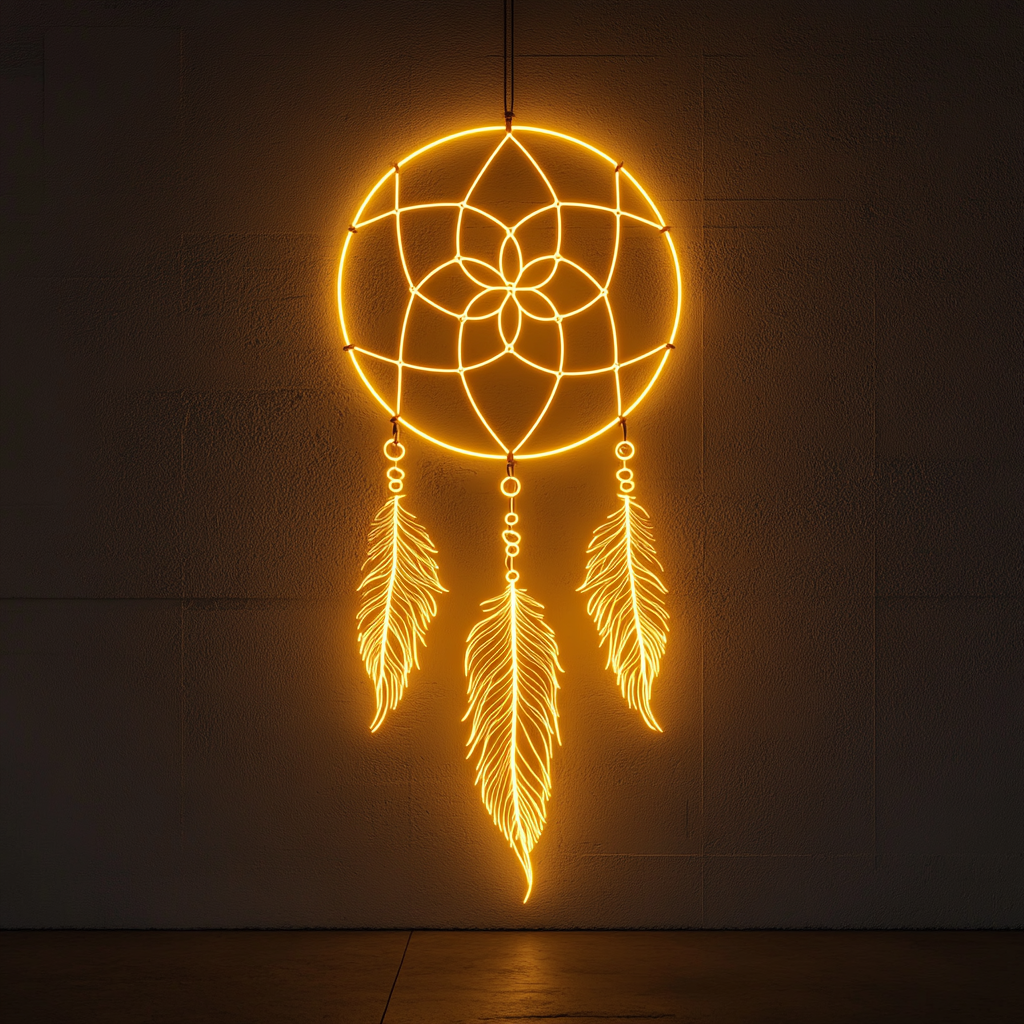 Dreamcatcher - Yellow Neon Sign, 18 Inches