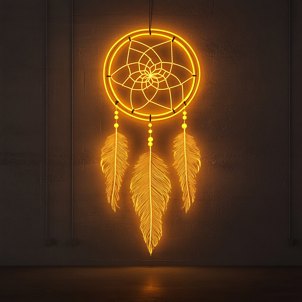 Dreamcatcher - Yellow Neon Sign, 24 Inches