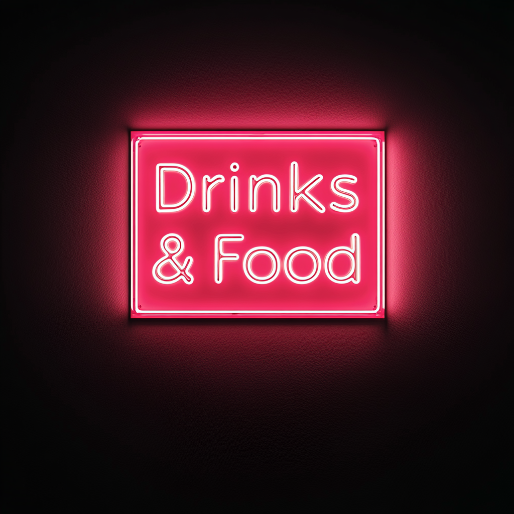 "Drinks & Food" - Pink Neon Sign, 18 Inches