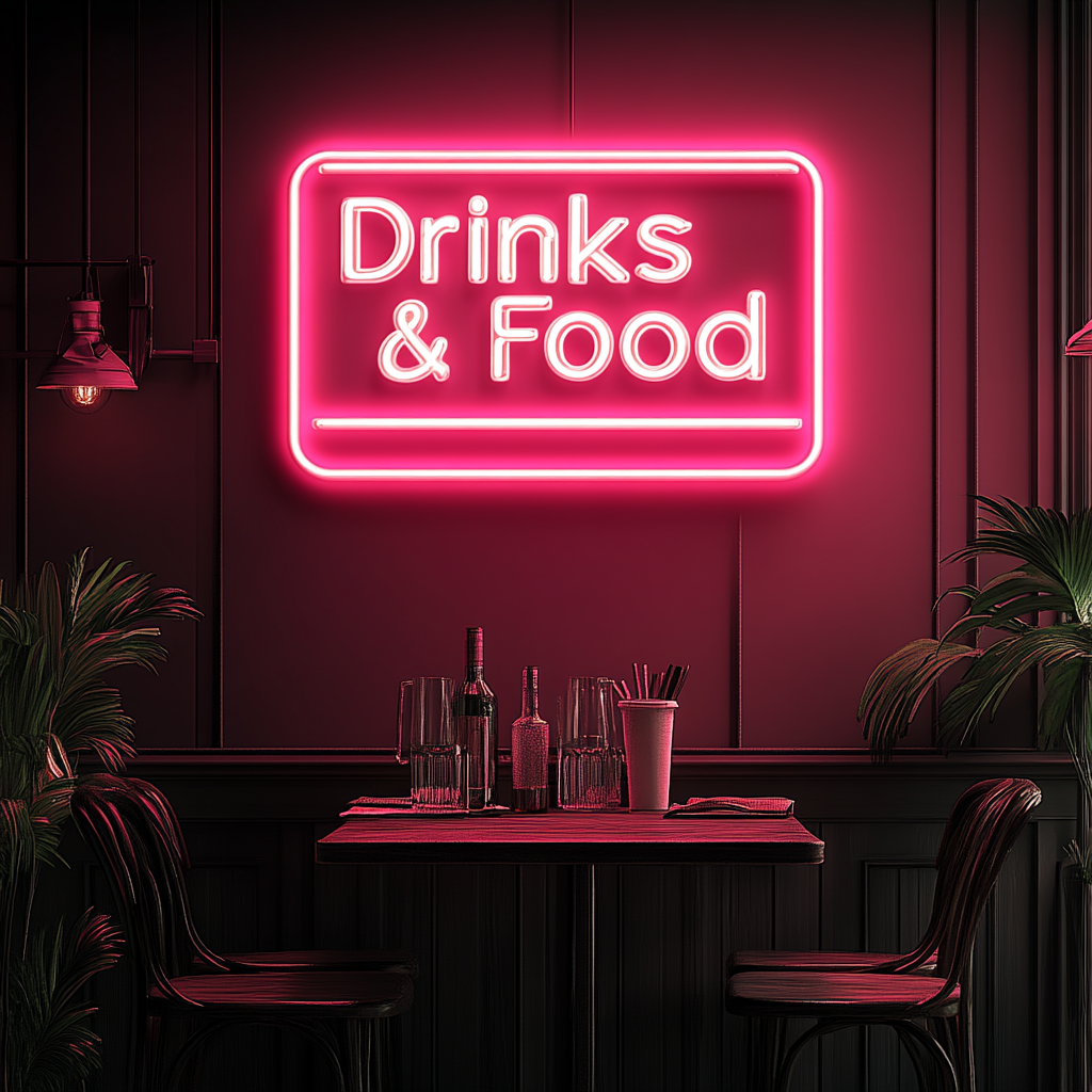 "Drinks & Food" - Pink Neon Sign, 18 Inches