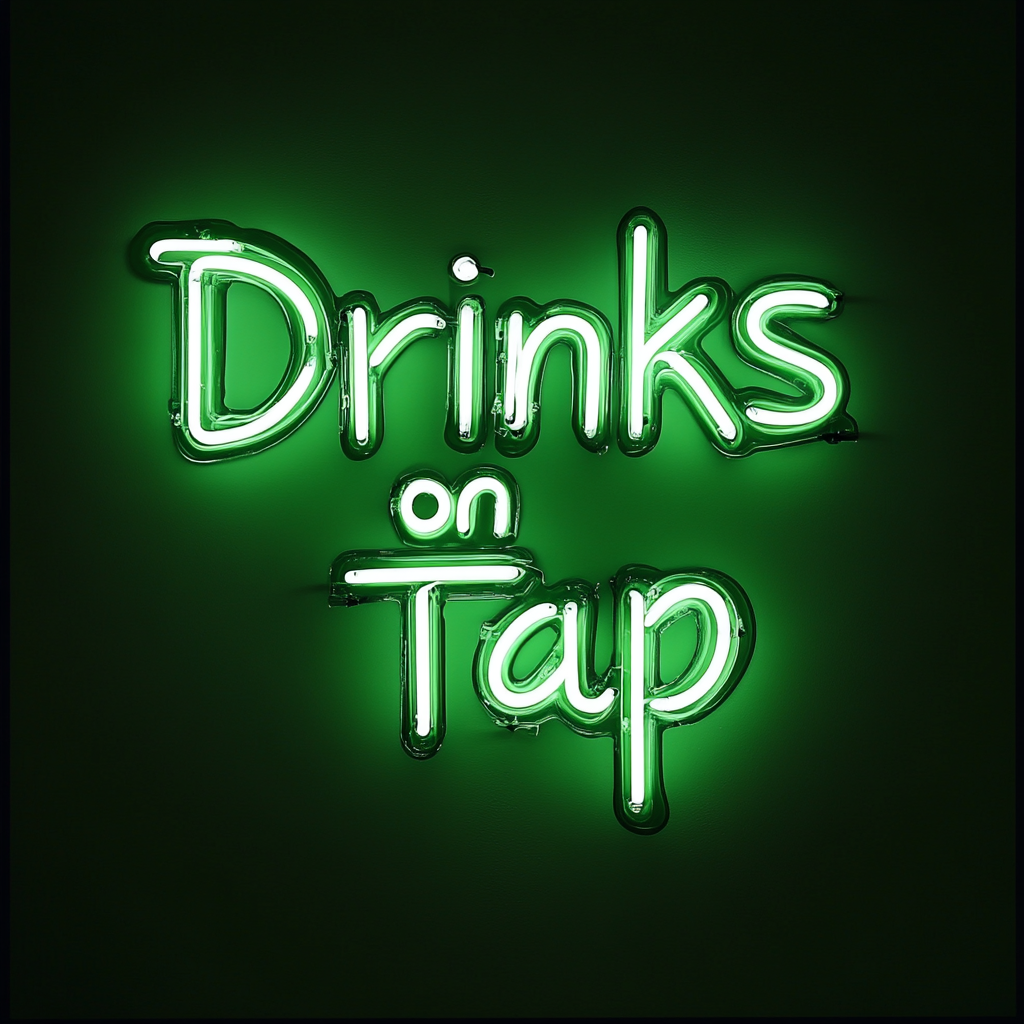 "Drinks on Tap" - Green Neon Sign, 24 Inches