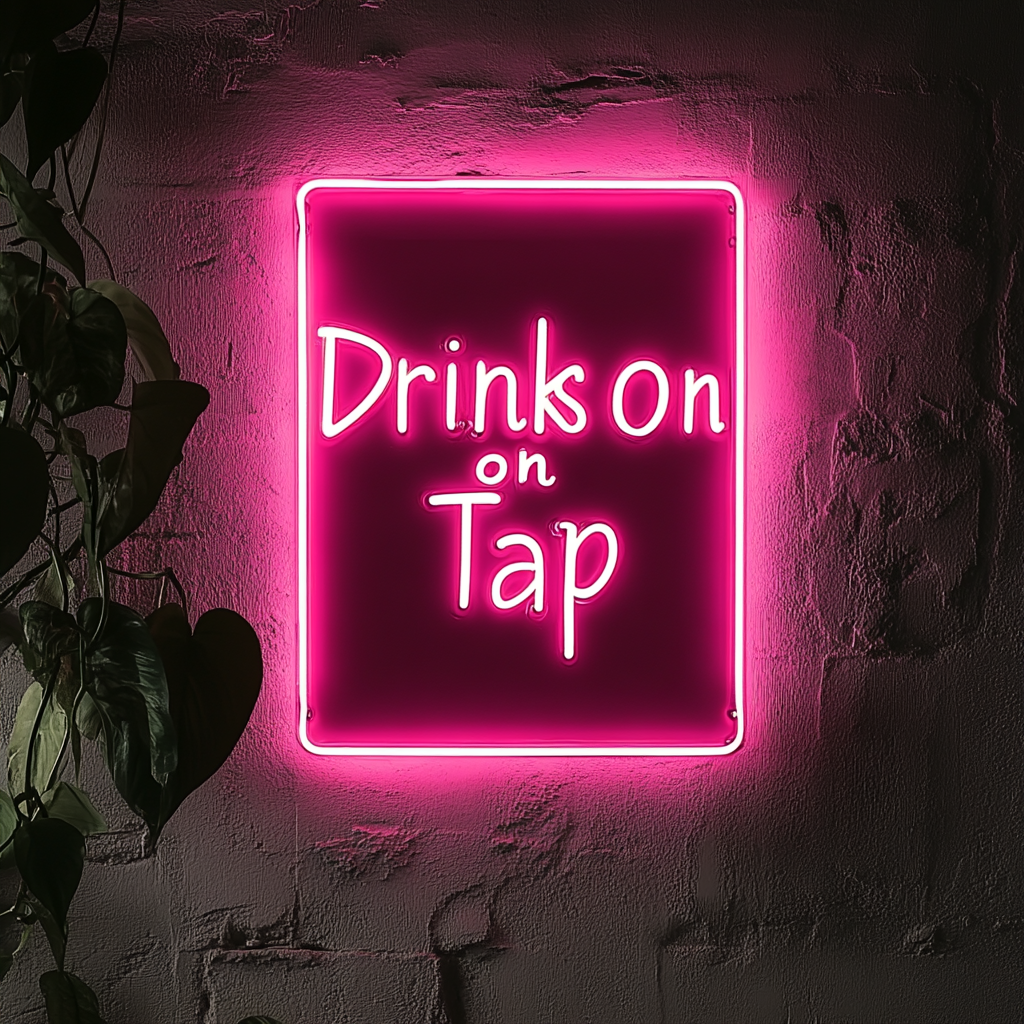 "Drinks on Tap" - Pink Neon Sign, 24 Inches