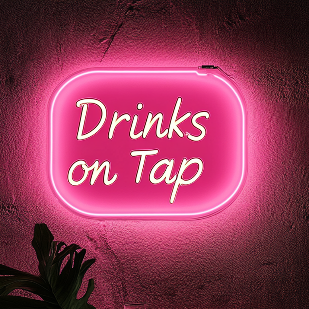 "Drinks on Tap" - Pink Neon Sign, 24 Inches