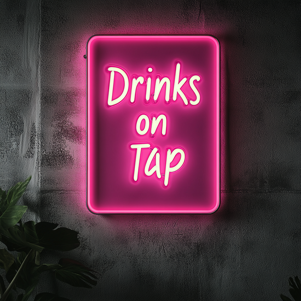 "Drinks on Tap" - Pink Neon Sign, 24 Inches