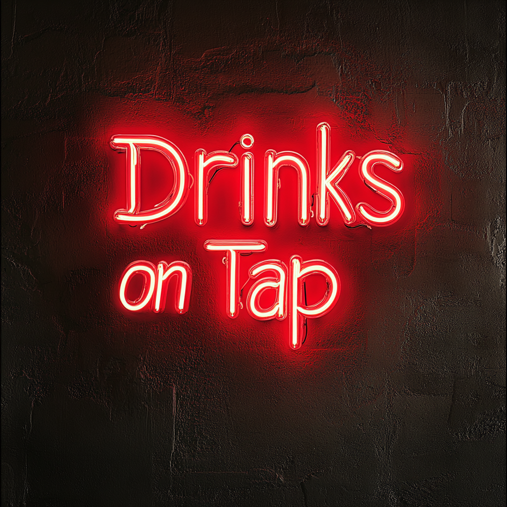 "Drinks on Tap" - Red Neon Sign, 24 Inches