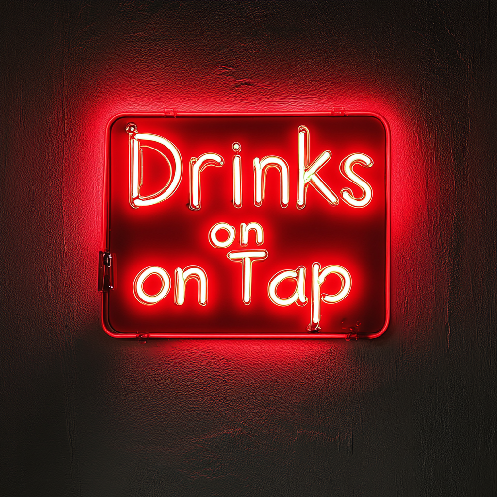 "Drinks on Tap" - Red Neon Sign, 24 Inches