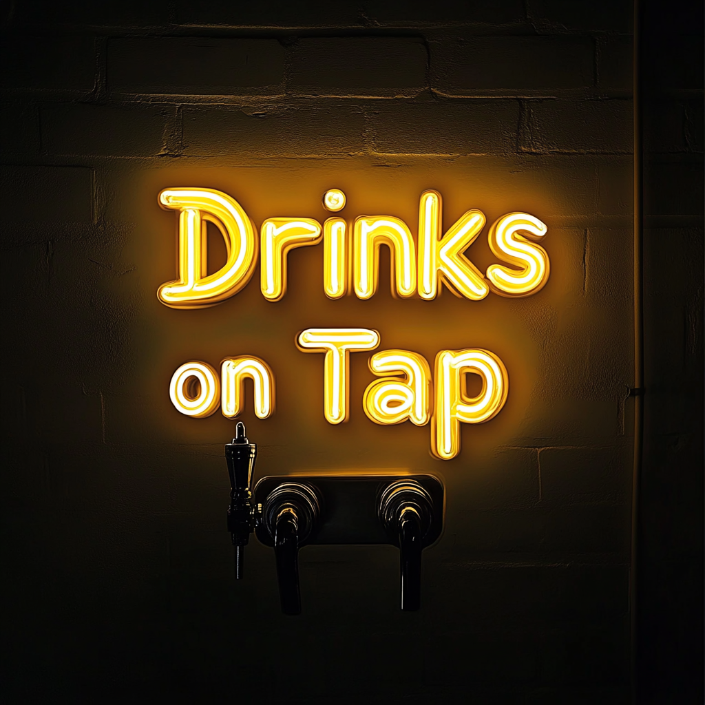 "Drinks on Tap" - Yellow Neon Sign, 24 Inches