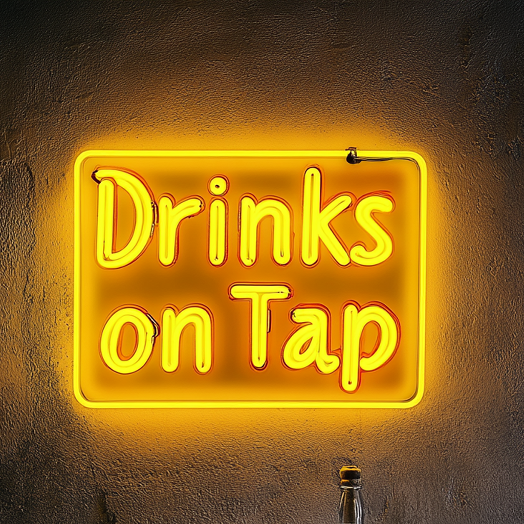 "Drinks on Tap" - Yellow Neon Sign, 24 Inches