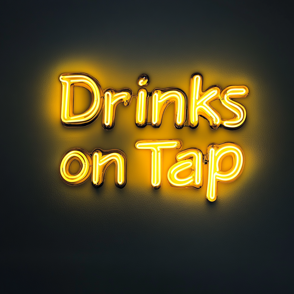 "Drinks on Tap" - Yellow Neon Sign, 24 Inches