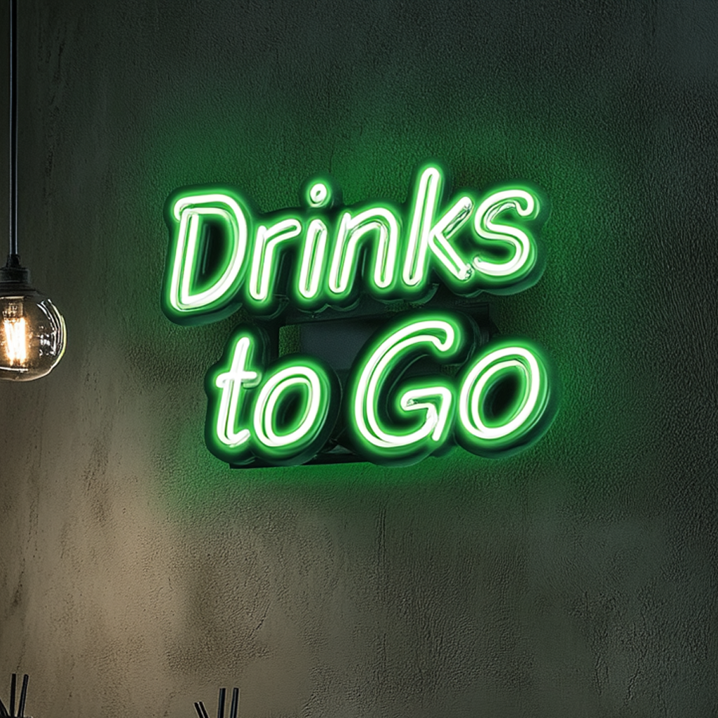 "Drinks to Go" - Green Neon Sign, 24 Inches